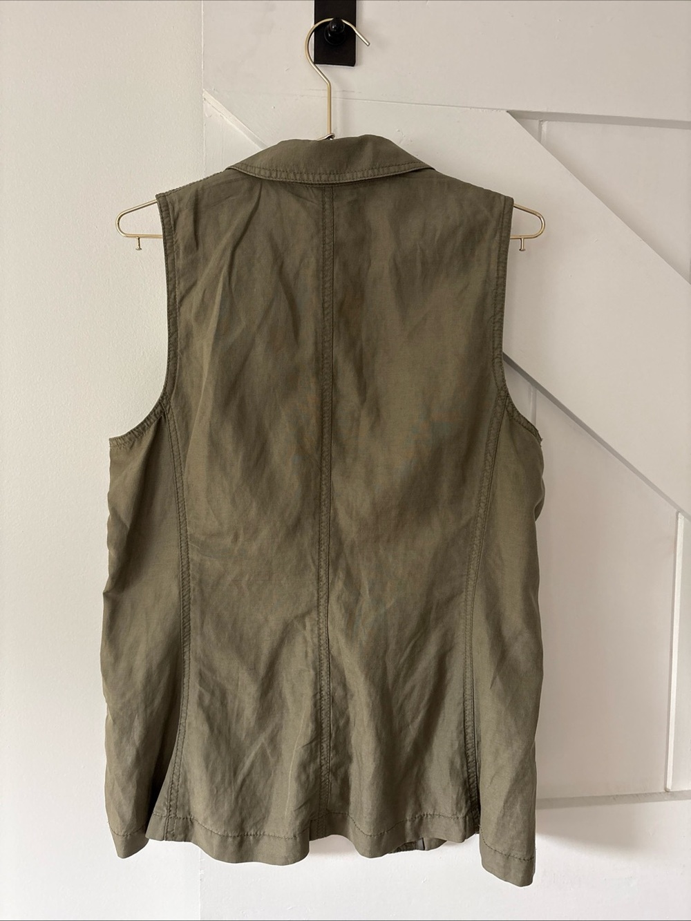 J. Jill Olive Green Utility Vest Silk Linen Blend Button Front Sleeveless Medium - Picture 2 of 11
